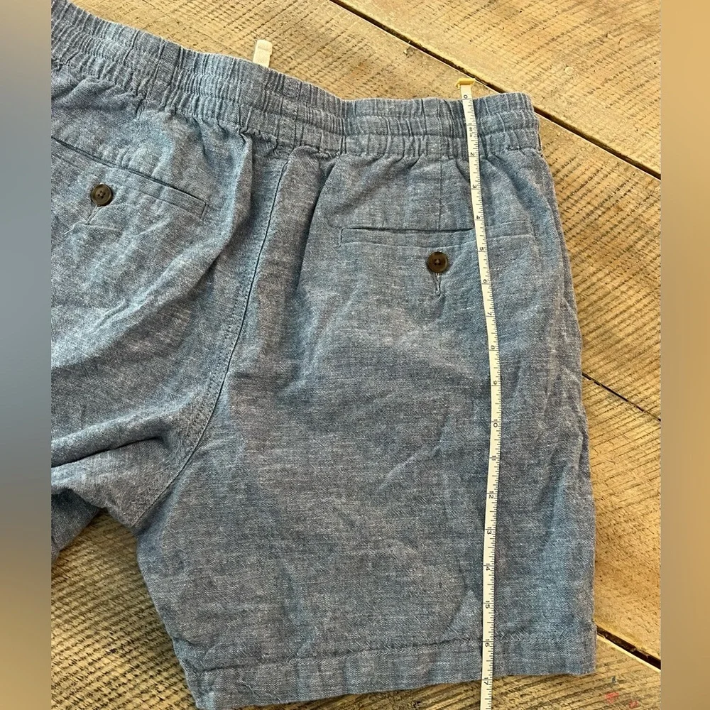 J.Crew Linen Cotton Dock Shorts Mens L Blue‎ Excellent Drawstring Elastic Waist